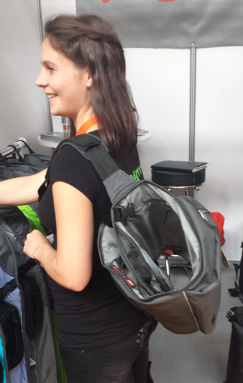 The Henty commuters bag being demonstrated at the Cycle Show 2013 NEC Birmingham