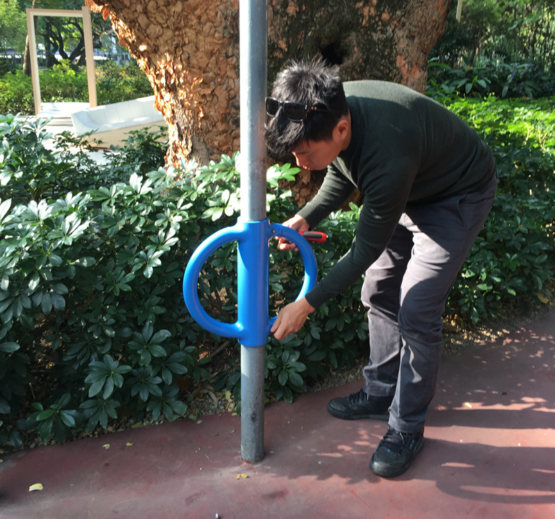 Cyclehoop MD Anthony Lau installing the first Cyclehoop in Hong Kong at Kowloon Park